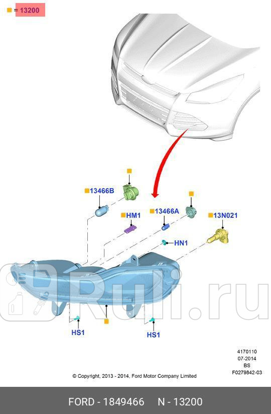 Фара противотуманная правая ам с ксеноновыми фарами ORG FORD 1849466 8300₽