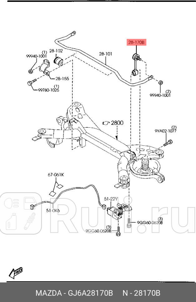 Стойка стабилизатора xmazda MAZDA GJ6A28170B 0₽