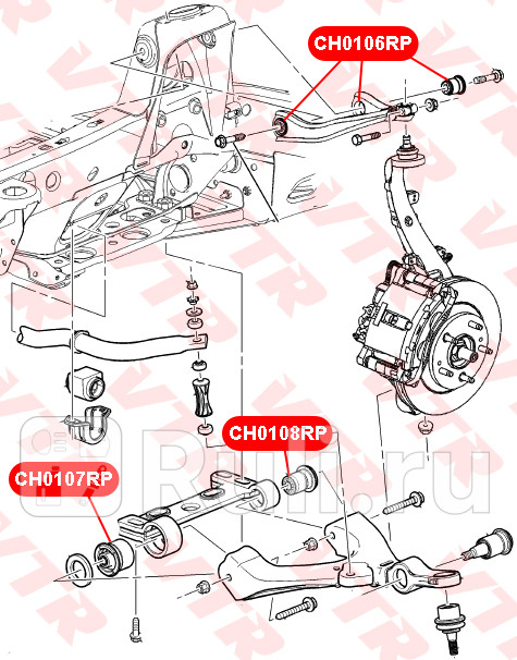 Полиуретановый сайлентблок кронштейна рычага передней подвески, задний  VTR CH0108RP
