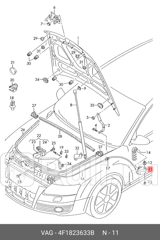 Тяга замка капота AUDI A6 C64F 2005-2011 VAG 4F1823633B 1910₽