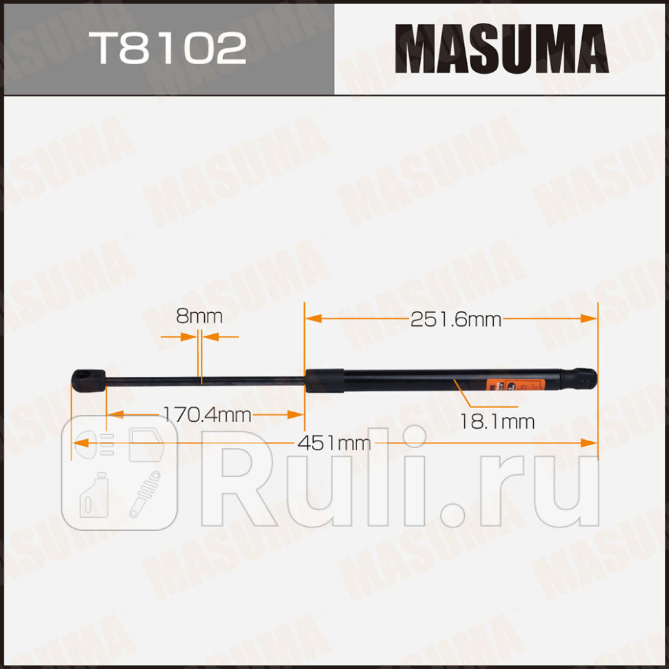 Упор газовый багажника L- 451mm 140 MASUMA T8102 1100₽