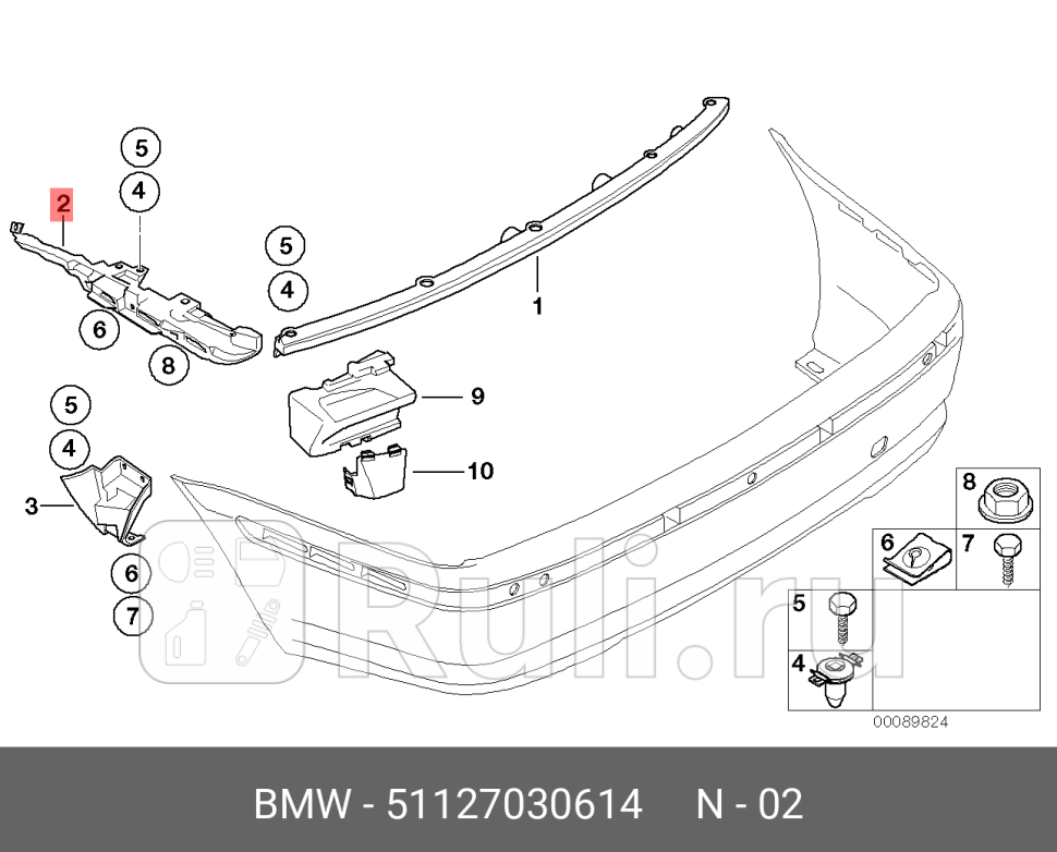 Кронштейн бампера бампера заднего прав 3 E46 BMW 51127030614 4110₽