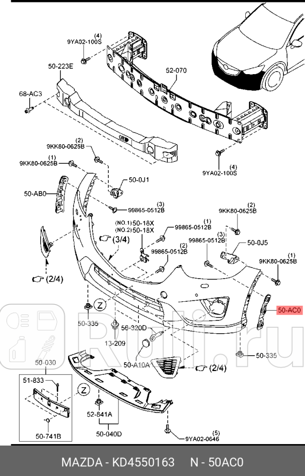 Кронштейн бампера переднего левый cx-5 ke MAZDA KD4550163 0₽