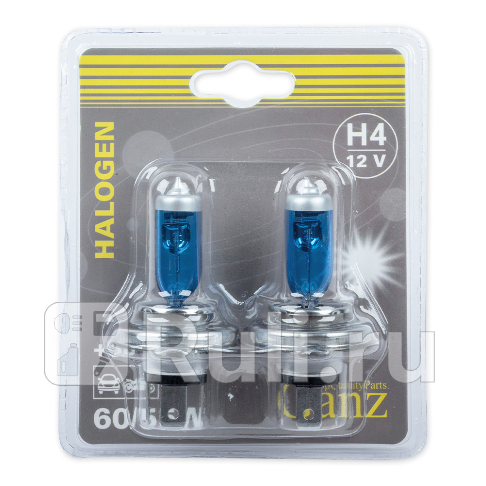 Лампа 12V H4 6055W 50 P43t 5000K 2 шт блистер GANZ GIP06053 780₽