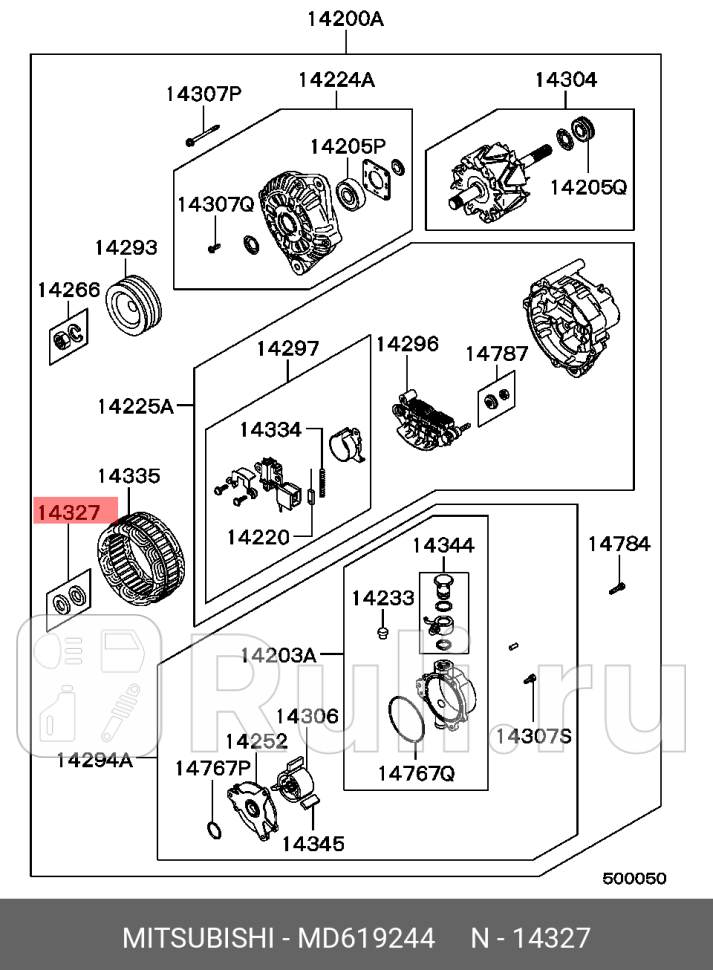 Сальник генератора mitsubishi MITSUBISHI MD619244 0₽