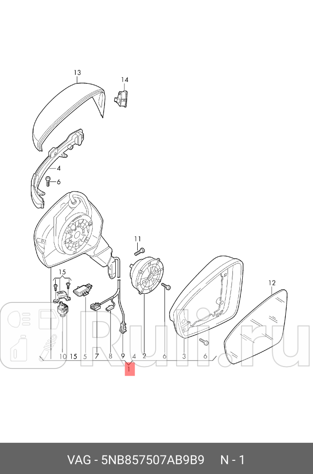 Корпус наружного зеркала 5NB 857 507 AB 9B9 VAG 5NB857507AB9B9 0₽