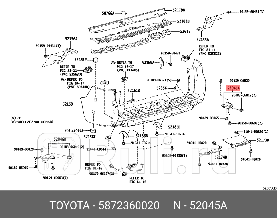 Накладка заднего бампера правая toyota land cruiser prado 150 09 TOYOTA-LEXUS 5872360020 4410₽