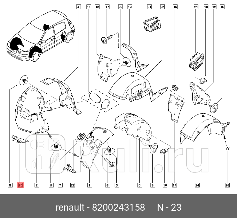 Пыльник двигателя правый для Renault Megane 2 2002-2006 RENAULT 8200243158 660₽