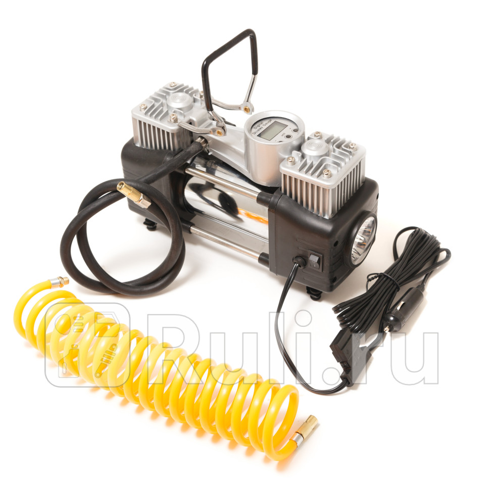 Компрессор автомобильный поршневой двухцилиндровый с фонарем в пластиковом кейсе с цифровым манометр Forsage F-98 4930₽