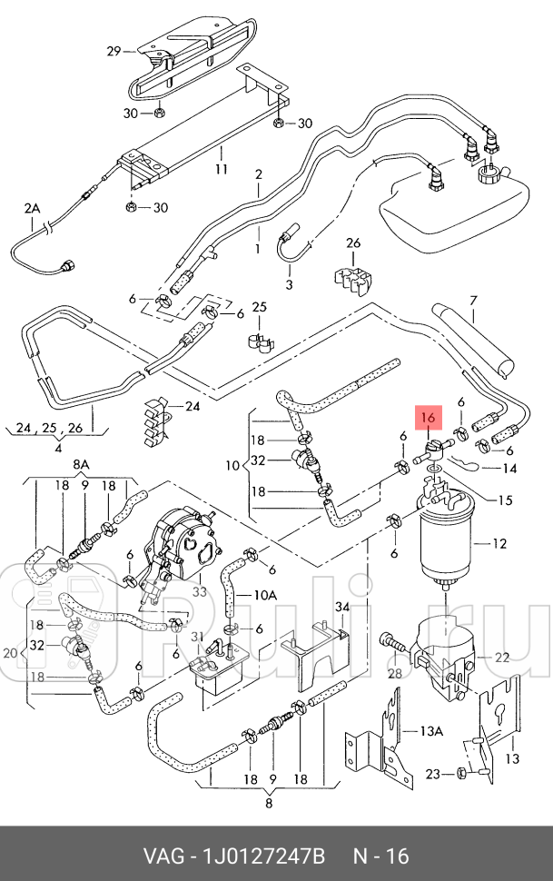 Клапан топливного фильтра SEAT ALHAMBRA 01-10 VW SHARAN 01-10 VAG 1J0127247B 0₽