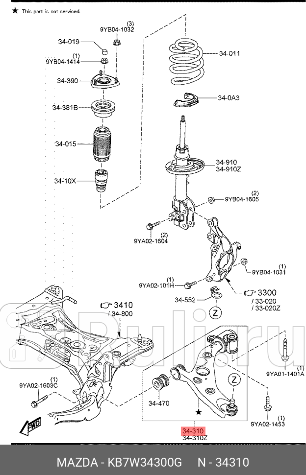 Рычаг передний правый MAZDA KB7W34300G 0₽