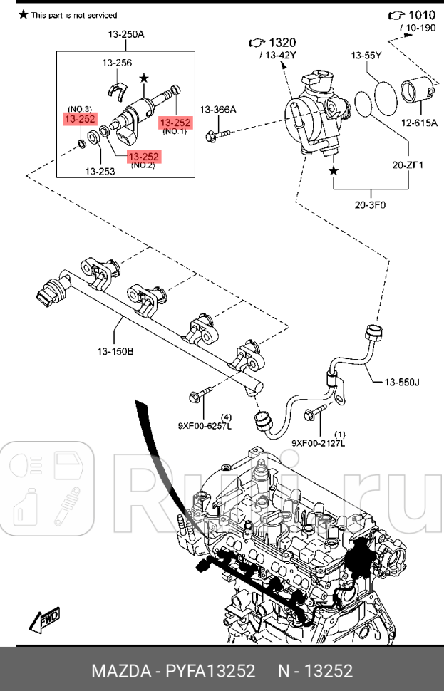 Кольцо резиновое клапанной форсунки MAZDA PYFA13252 0₽