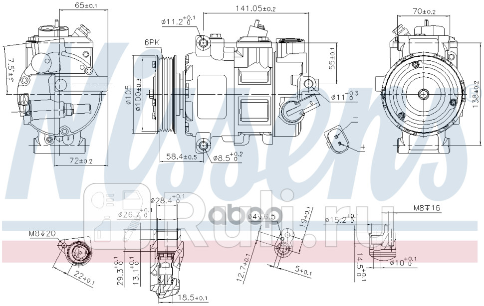Компрессор кондиционера VOLKSWAGEN TRANSPORTER T5 7H 7E 03- 20 TSI NISSENS 890550 0₽