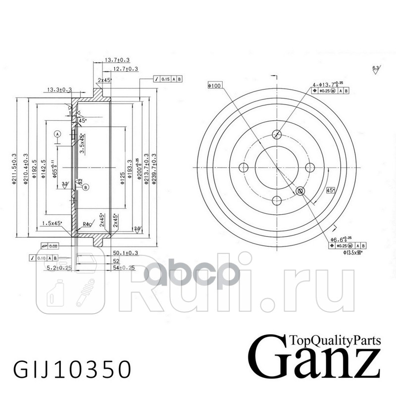 Барабан тормозной GANZ GIJ10350 2160₽