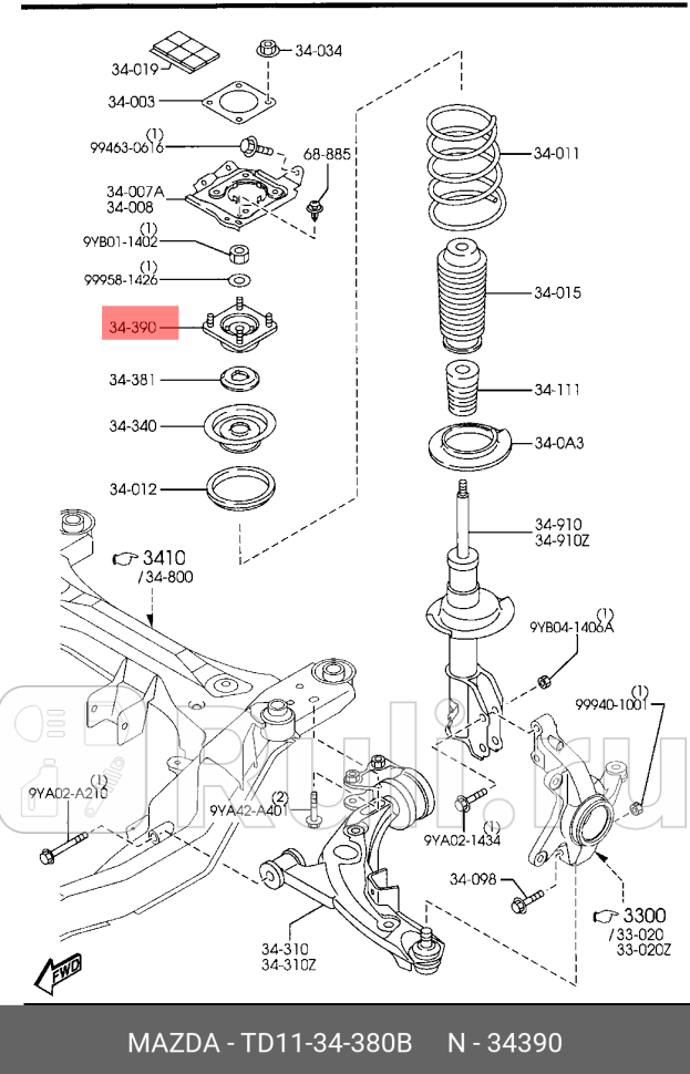 Опора амортизатора переднего cx-7 cx-9 MAZDA TD1134380B 3440₽