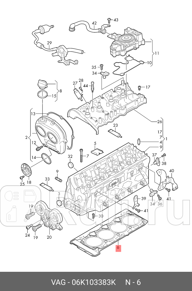 Прокладка ГБЦ vw golf 12- passat polo 15- jetta 11-18audi a3 a4skoda octavia superb 18 VAG 06K103383K 7300₽