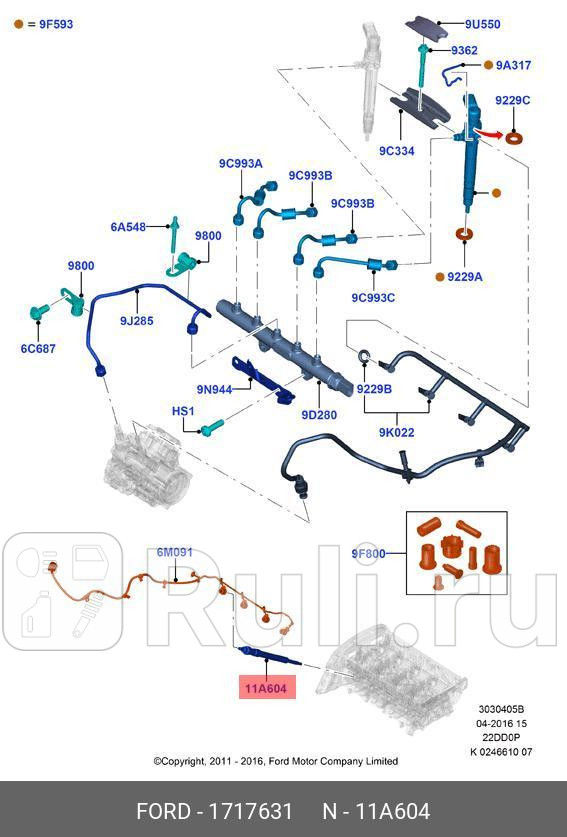 свеча накаливания Ford Transit 07 Citroen Jumper Peugeot Boxer 11 FORD 1717631 3550₽