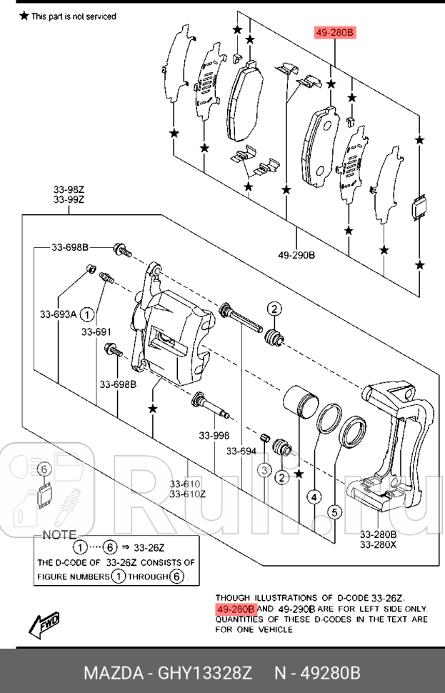 Колодки тормозные дисковые передние mazda 6 gj 2013- MAZDA GHY13328Z 0₽