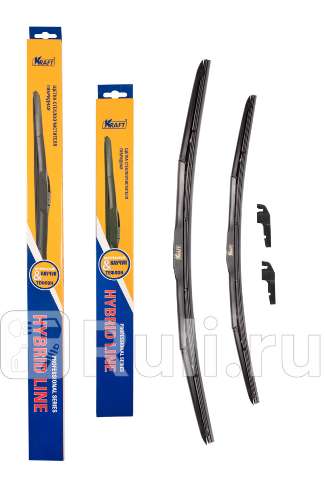 Щетка стеклоочистителя гибридная Kraft 600340 мм 2 шт 1 переходник KRAFT KT 830910 1200₽