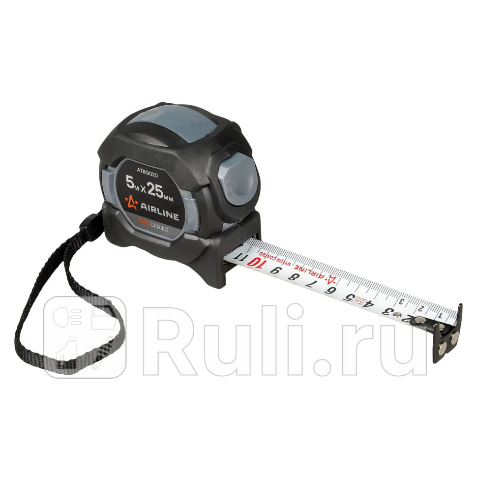 Рулетка в прорезиненном корпусе 5мх25мм PRO автостоп двмагнитзацеп нейлондвустшкала AIRLINE ATBQ020 840₽