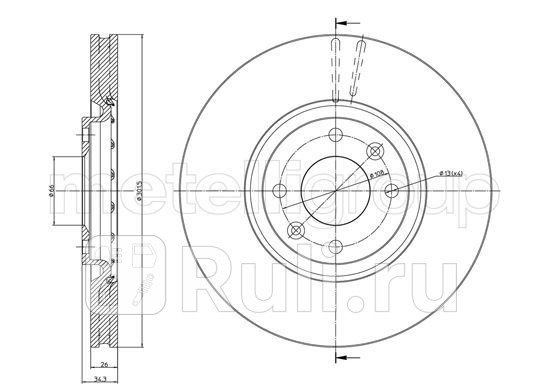 Диск тормозной передний вентилируемый Metelli 23-0985C 0₽