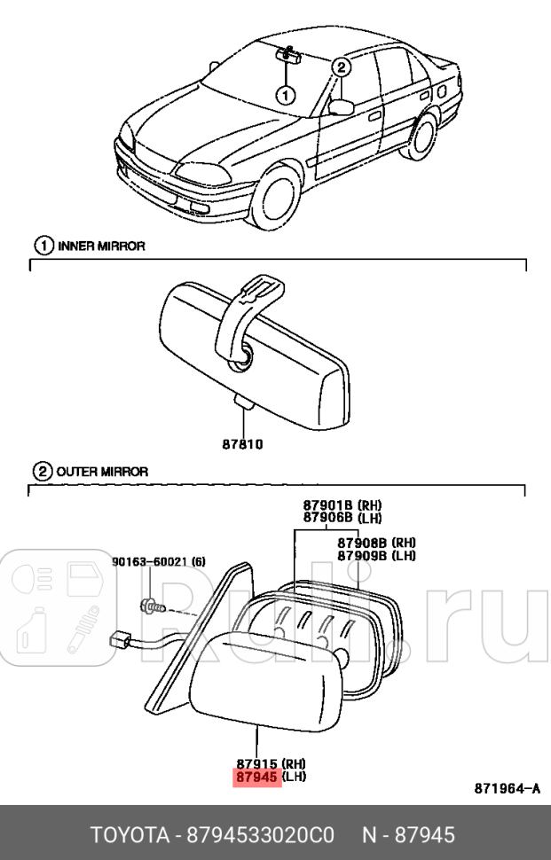 крышка зеркала левого TOYOTA TOYOTA-LEXUS 8794533020C0 7550₽
