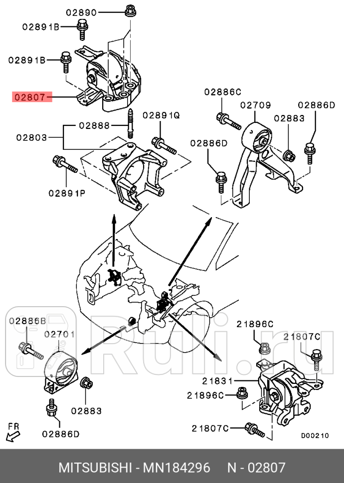 Кронштейн переднего крепления двигателя cw6w MITSUBISHI MN184296 18740₽