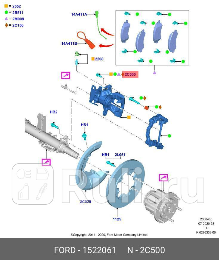 БОЛТ КРЕПЛЕНИЯ ТОРМОЗНОГО СУППОРТА Tr 1522061 FORD 1522061 2470₽