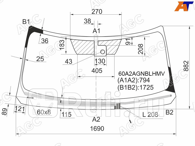 Лобовое стекло для 2010-2016 AGC 60A2AGNBLHMV 21510₽