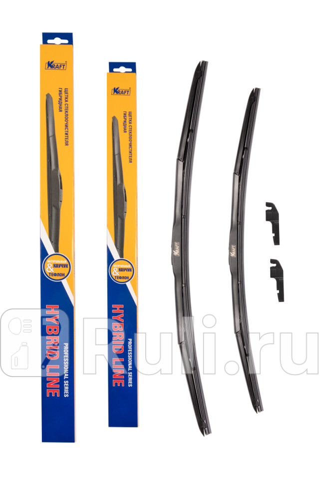 Щетка стеклоочистителя гибридная Kraft 600530 мм 2 шт 1 переходник KRAFT KT 830914 1220₽