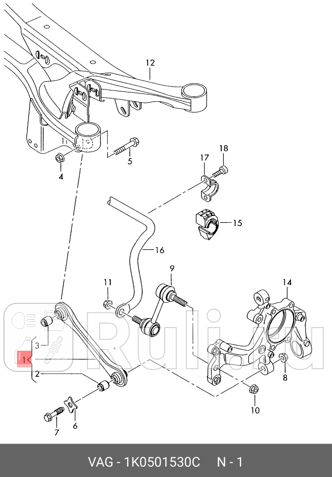 Поперечная рулевая тяга VAG 1K0501530C 12740₽
