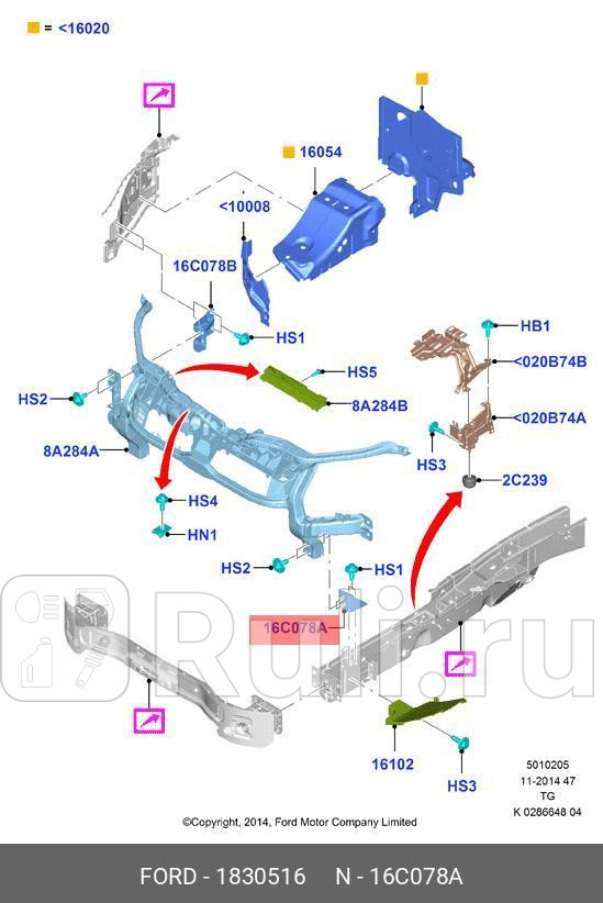 КРОНШТЕЙН ПЕРЕДНЕГО ЛЕВОГО КРЫЛА FORD 1830516 0₽