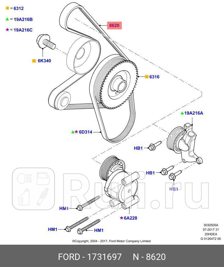 ремень поликлиновой 6PK1306 Ford C-MaxFocus 2 FORD 1731697 2930₽