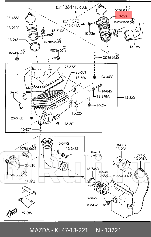 Патрубок воздушной системы mazda xedos-9 1993- MAZDA KL4713221 7890₽