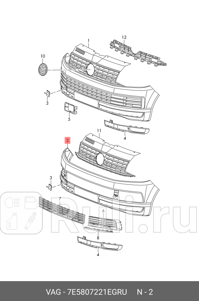 Бампер передний T6 VAG 7E5807221EGRU 0₽