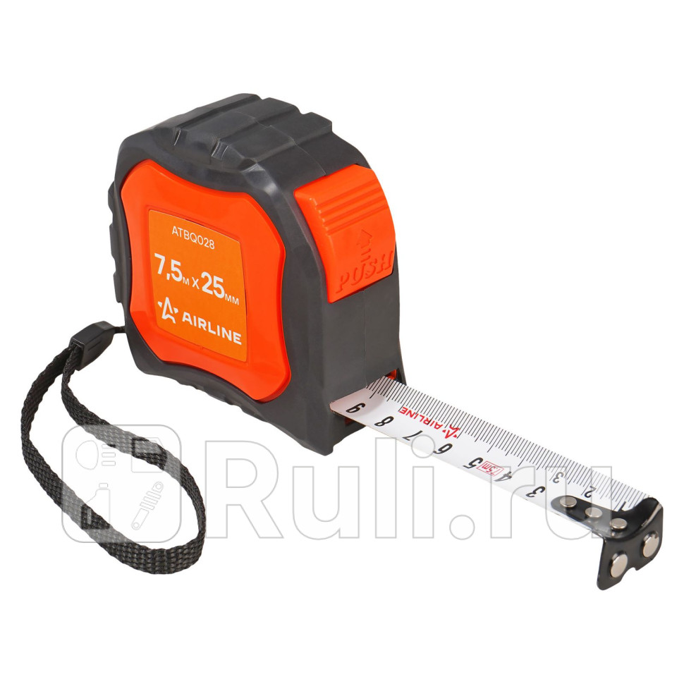 Рулетка в прорезиненном корпусе 75мх25мм автостоп магнитный зацеп AIRLINE ATBQ028 580₽