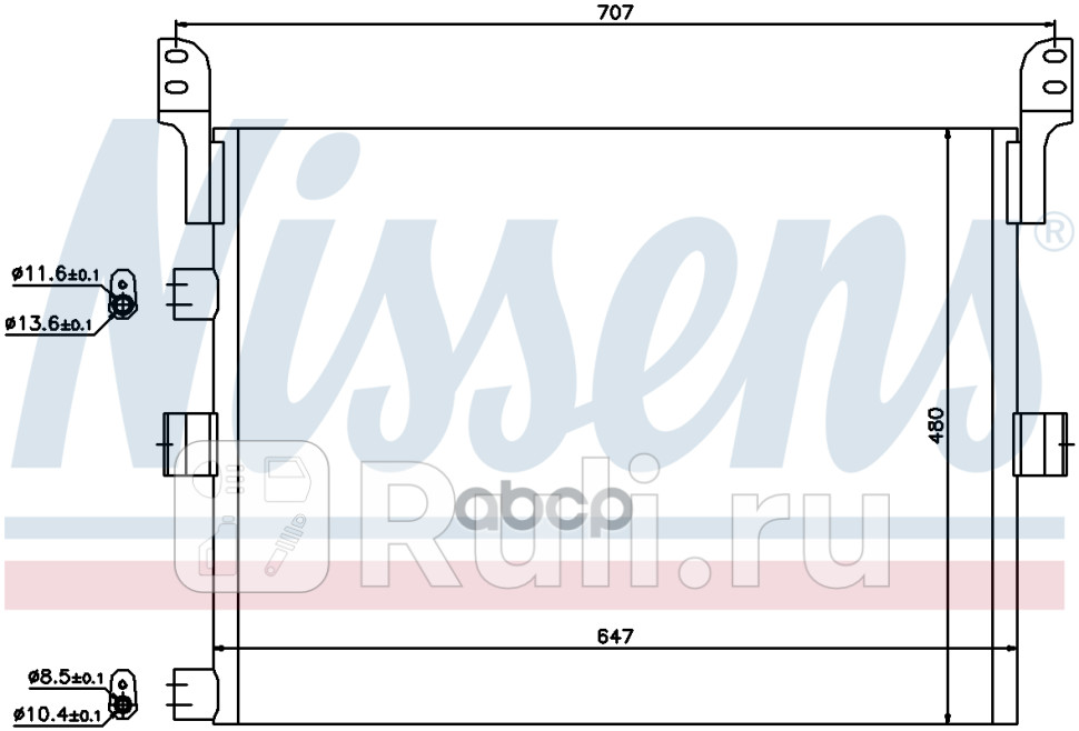 радиатор кондиционера конденсер AluminiumAluminium 610x478x15 RVI MagnumPremium II 05-- NISSENS 94918 0₽
