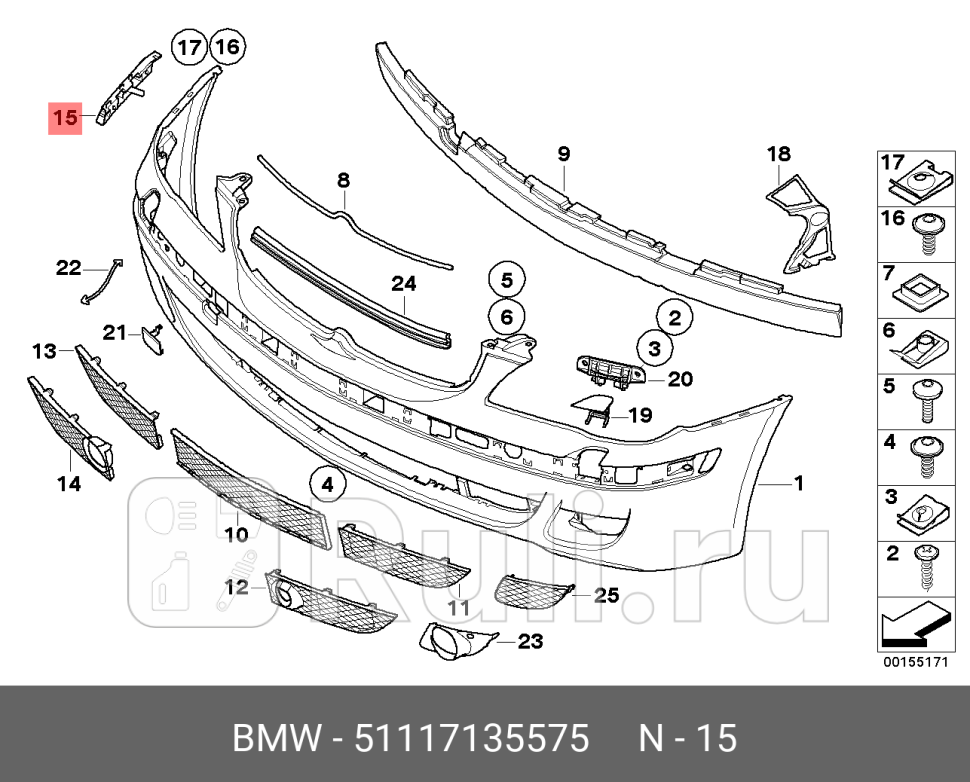 Напраляющая переднего бампера левая 2005-_BMW BMW 51 11 7 135 575 2220₽