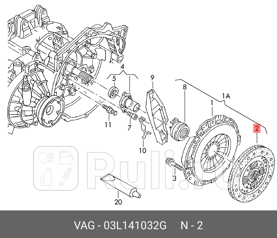 Диск сцепления SEAT ALTEA SKODA OCTAVIA VOLKSWAGEN GOLF 16TDI 09 VAG 03L141032G 18220₽