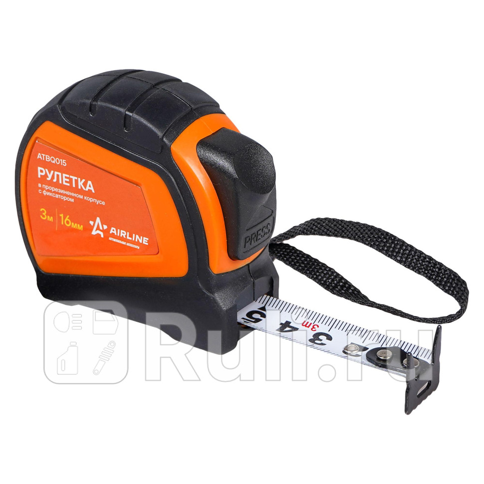 Рулетка 3 м х 16 мм Airline в прорезиненном корпусе с фиксатором AIRLINE ATBQ015 480₽