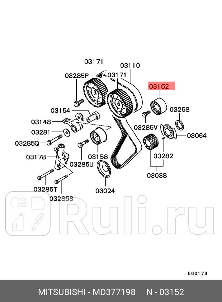 Ролик направляющий ремня грм MITSUBISHI md377198 6370₽