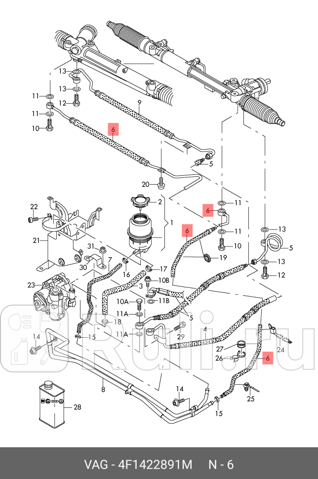 Шланг гидроусилителя AUDI A6 C6 2005 VAG 4F1422891M 15810₽