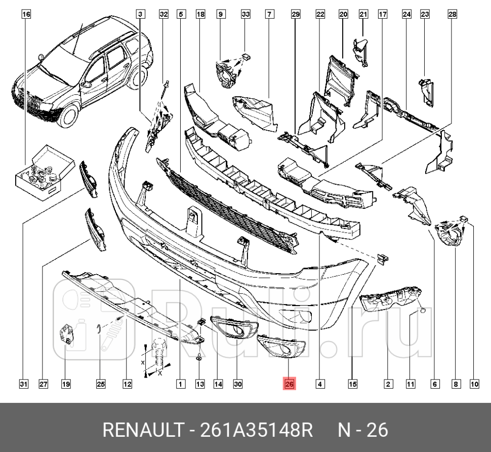 Накладка противотуманной фары левая для Renault Duster рестайлинг 2015-2021 RENAULT 261A35148R 2980₽