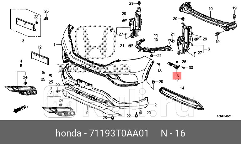 Крепление переднего бампера правое для Honda CR V 4 2012-2018 HONDA 71193T0AA01 590₽