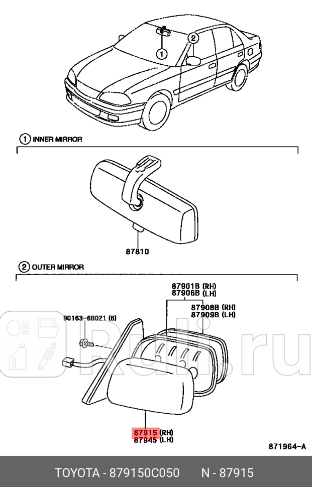крышка зеркала правого TOYOTA TOYOTA-LEXUS 879150C050 6440₽