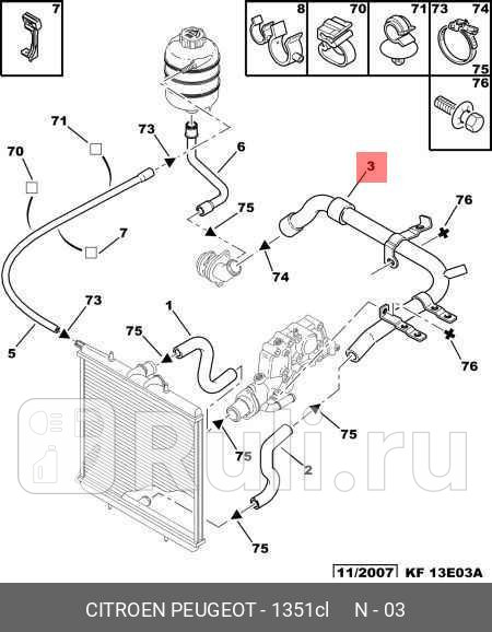 Патрубок системы охлаждения CITROEN XSARA PEUGEOT 206 307 PSA 1351CL 0₽
