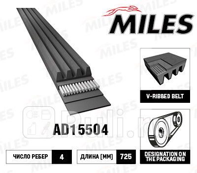 Ремень пк 4PK725 материал EPDM MILES AD15504 240₽