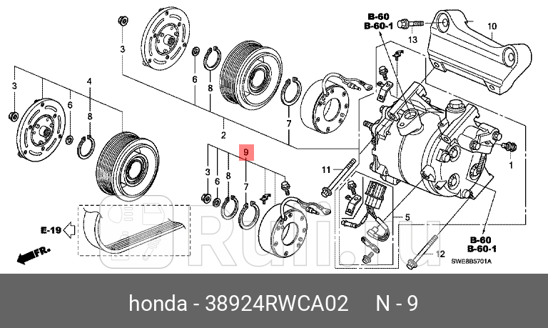 Муфта компрессора кондиционера HONDA 38924RWCA02 0₽