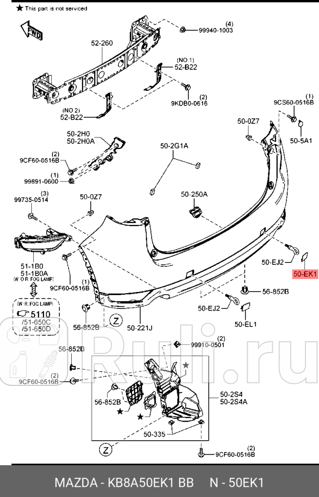 Крышка буксировочной петли задняя правая MAZDA KB8A50EK1 BB 0₽