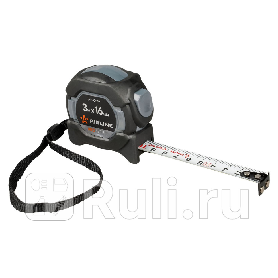 Рулетка в прорезиненном корпусе 3мх16мм PRO автостоп магнит зацеп нейлон двуст шкала AIRLINE ATBQ019 590₽